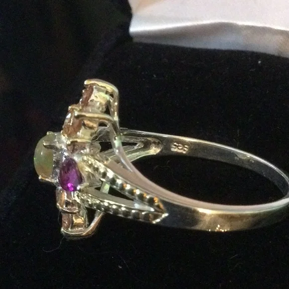 Genuine Fiery Opal & Garnet Ring